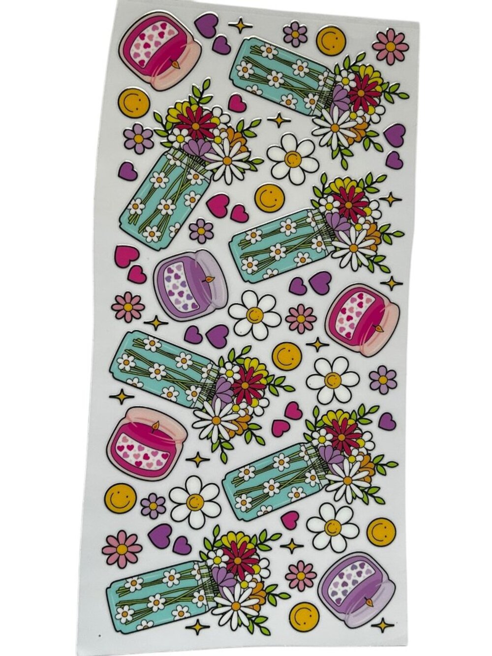 Cute Daisy Mason Jar Cup Wrap | Smiley Face Floral Tumbler Wrap | Cup Add On